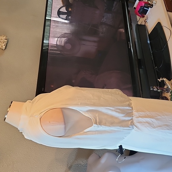 Pretty Garden White Mock Neck Dress w/Assymetrical sleeveless sleeves, NWT XXL - Picture 6 of 13